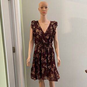 Floral V-Neck Dress in Brown